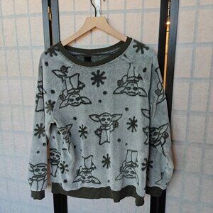 Star Wars Cozy Baby Yoda Grogu Pullover Sweater Green White Mandalorian Festive